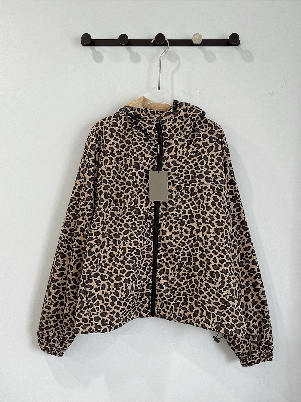 Balenciaga Leopard Print Hooded Bomber Jacket - Beige/Black